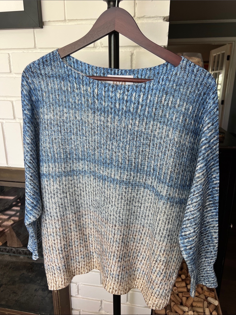 Ombre Crewneck Sweater in Blue, Cream & Tan